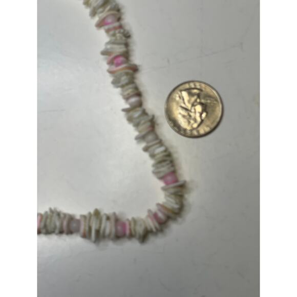 white shell necklace beach vacation costume jewelry puca pucka w pink beads - Picture 4 of 8